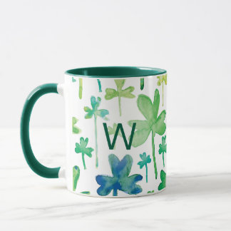 Shamrocks St. Patrick's Day Green Monogram Mug マグカップ
