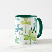Shamrocks St. Patrick's Day Green Monogram Mug マグカップ (正面右)