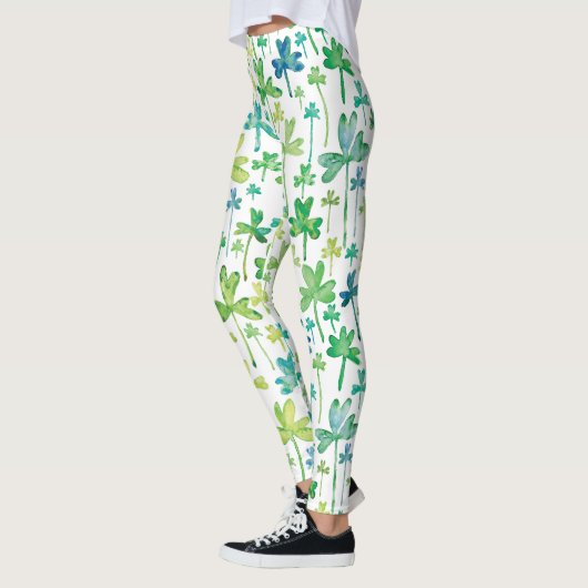 Shamrocks St. Patrick's Day Green White Leggings レギンス (左)