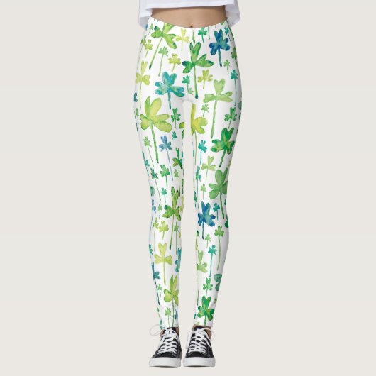 Shamrocks St. Patrick's Day Green White Leggings レギンス (正面)