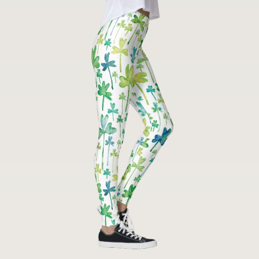 Shamrocks St. Patrick's Day Green White Leggings レギンス (右)