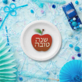 Shana Tova Rosh Hashana赤いAppleの紙皿7つ ペーパープレート (パーティー)