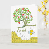 Shanah Tovah, Rosh Hashanah, Apple Tree, Honey Bee カード (黄色い花)