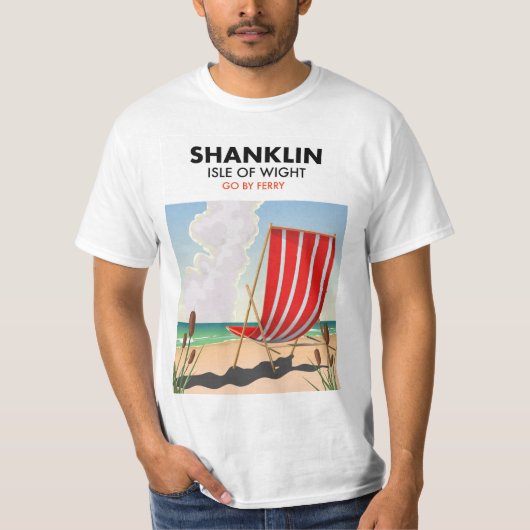 Shanklinビーチの島のライトトラベルポスター。 Tシャツ (正面)