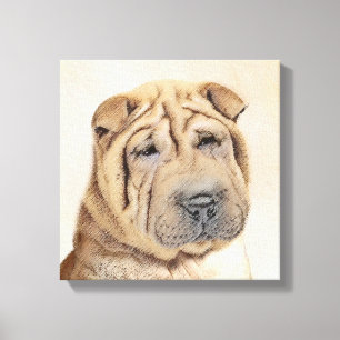 Shar Peiの絵画-かわいい元の犬の芸術 キャンバスプリント
