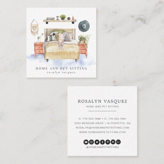 Shar Pei |の家およびペットモデル スクエア名刺 (正面/裏面)