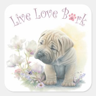 Shar-pei ドッグマム フラワー スクエアシール