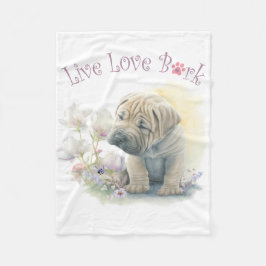 Shar-pei ドッグマム フラワー フリースブランケット