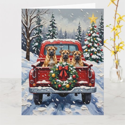 Shar Pei Christmas Red Truck Holiday カード (黄色い花)