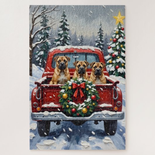 Shar Pei Christmas Red Truck Holiday ジグソーパズル (縦)