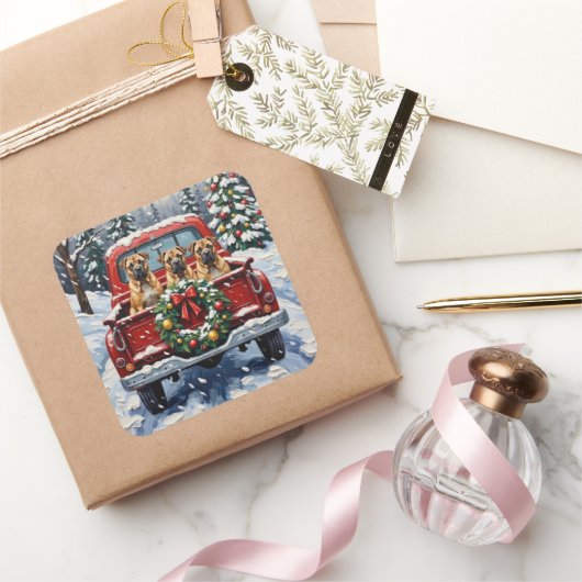 Shar Pei Christmas Red Truck Holiday スクエアシール (ギフト)