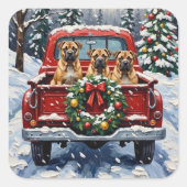 Shar Pei Christmas Red Truck Holiday スクエアシール (正面)