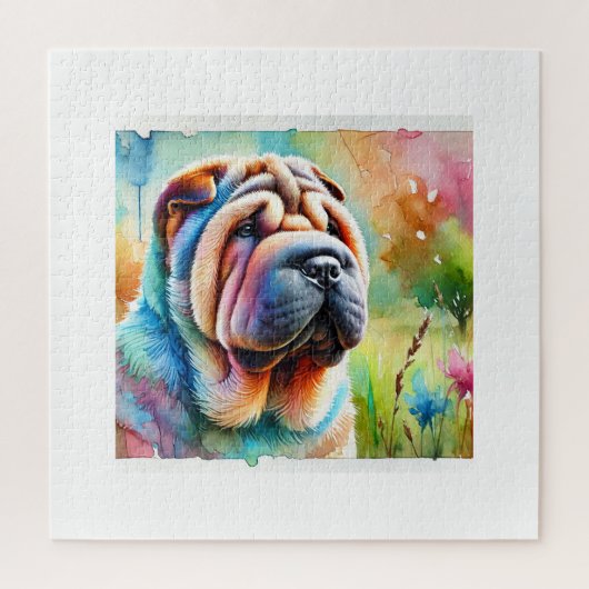 Shar Pei Dog 020824AREF103 - Watercolor ジグソーパズル (縦)