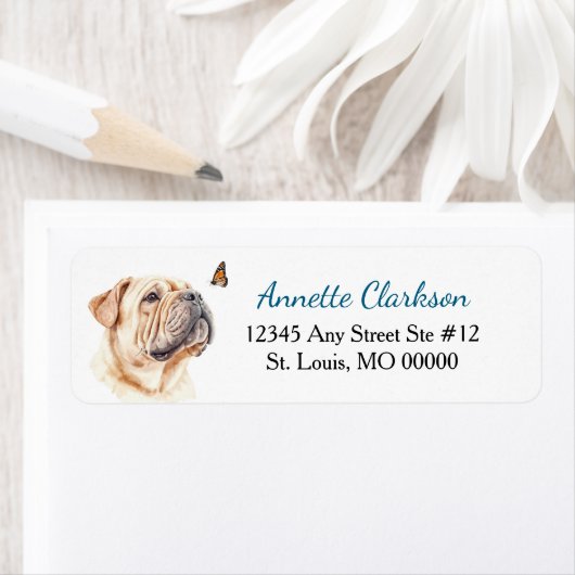 Shar-Pei Dog Butterfly Wonder Return Address ラベル (インサイチュ)