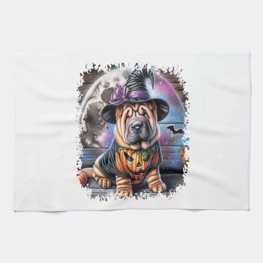 Shar Pei Dog Halloween Square キッチンタオル (横)