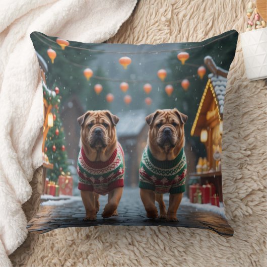 Shar Pei  Dogs Christmas Snow Holiday クッション (ブランケット)