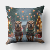 Shar Pei  Dogs Christmas Snow Holiday クッション (裏面)