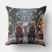 Shar Pei  Dogs Christmas Snow Holiday クッション (正面)