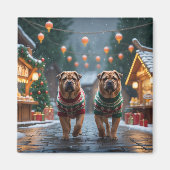Shar Pei  Dogs Christmas Snow Holiday マグネット (正面)