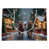 Shar Pei  Dogs Christmas Snow Holiday ラージペーパーバッグ (正面)