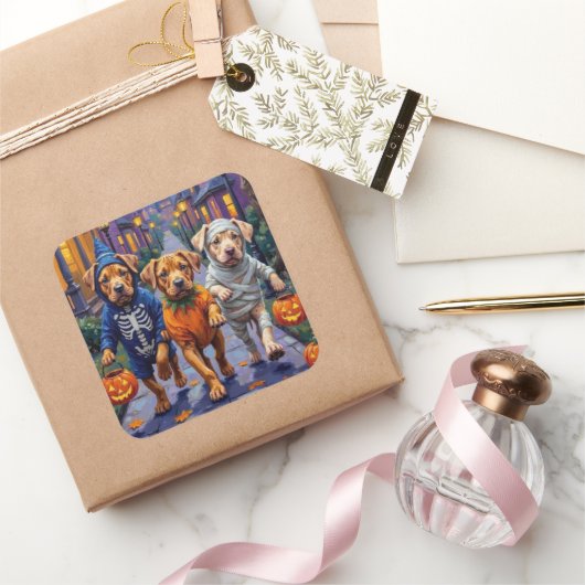 Shar Pei Dogs Trick-or-Treating Halloween Costumes スクエアシール (ギフト)