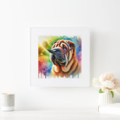 Shar Pei Elegance 280824AREF102 - Watercolor スクエア壁時計 (ホーム)