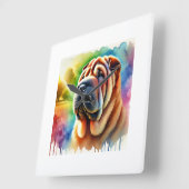 Shar Pei Elegance 280824AREF102 - Watercolor スクエア壁時計 (傾斜)
