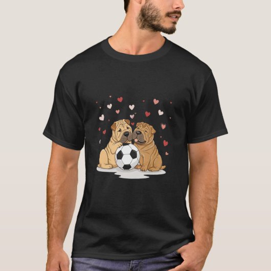 Shar Peis with soccer ball for Valentine's Day Tシャツ (正面)
