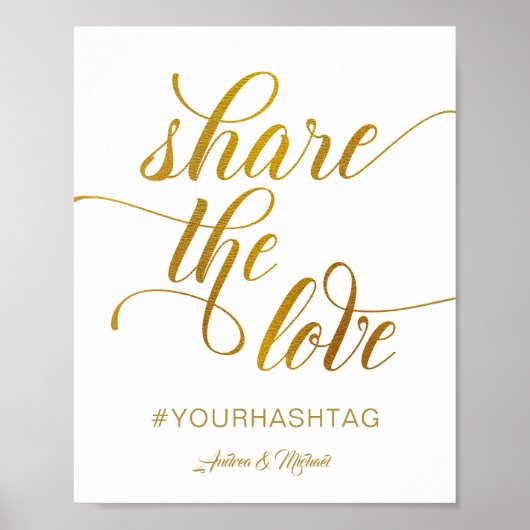 Share the Love ウェディング ハッシュタグ サイン | ゴールド フォイル (正面)