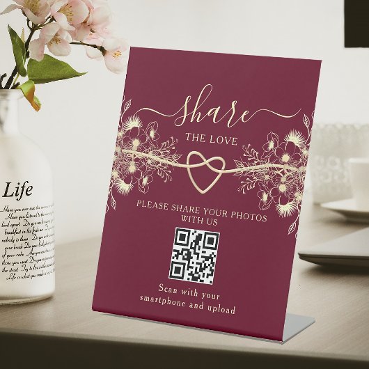 Share The Love ウェディングQRコードペデスタルサイン 台座サイン