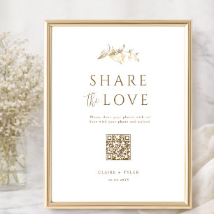 Share the Love エレガントゴールド 結婚式QRコードサイン ポスター