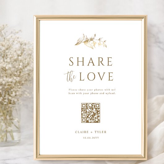 Share the Love エレガントゴールド 結婚式QRコードサイン ポスター