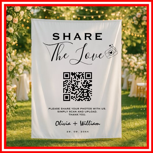 Share The Love モダンQRコード ウェディング背景 タペストリー