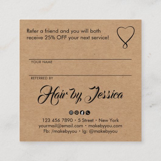 Share the love kraft script typography referral ca スクエア名刺 (裏面)