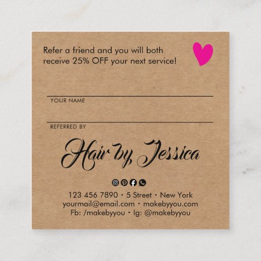 Share the love script typography referral card コーリングカード (裏面)