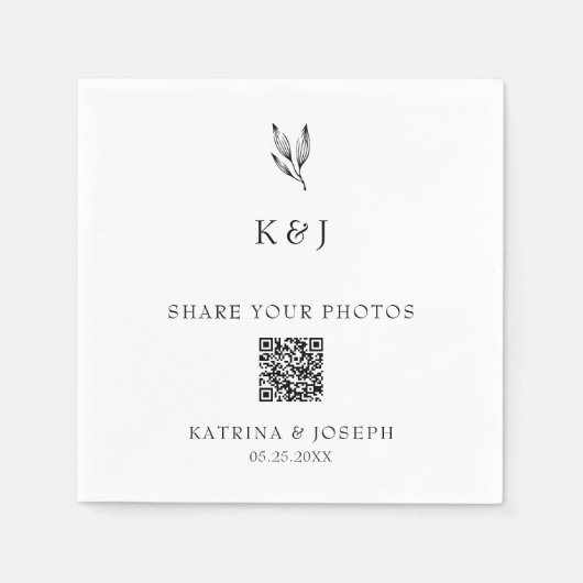 Share your Photos QR Code Botanical Wedding スタンダードカクテルナプキン (正面)