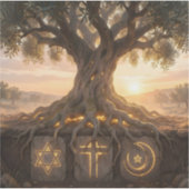 Shared Roots – 宗教を超えた絆 スクエア型ビニールステッカー シール (正面)