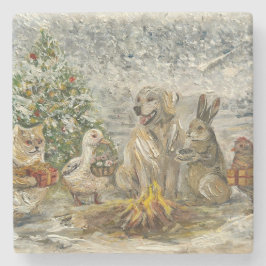 Shared Warmth Whimsical Farmhouse Animals Campfire ストーンコースター