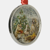 Shared Warmth Whimsical Farmhouse Animals Campfire メタルオーナメント (右)