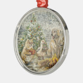 Shared Warmth Whimsical Farmhouse Animals Campfire メタルオーナメント (左)