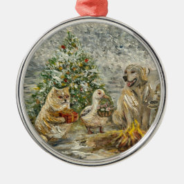 Shared Warmth Whimsical Farmhouse Animals Campfire メタルオーナメント