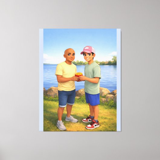 Sharing fries by the lake キャンバスプリント (正面)