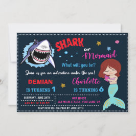 SharkまたはMermaidの招待1st誕生日 招待状