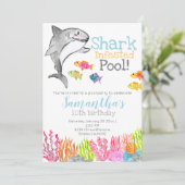 Sharkプールのパーティーの誕生日の招待 招待状 (スタンド正面)