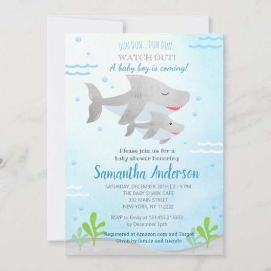 Sharkベビーシャワー招待状男の赤ちゃん 招待状 (正面)