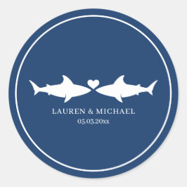 Shark'結婚S With Names Oval Sticker ラウンドシール
