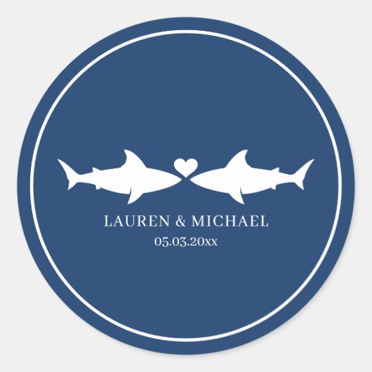 Shark'結婚S With Names Oval Sticker ラウンドシール (正面)