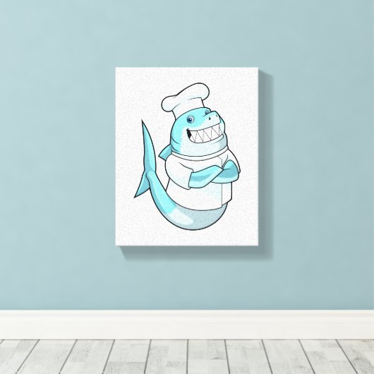 Shark as Chef with Cooking apron キャンバスプリント (インサイチュ (ウッドフロア))
