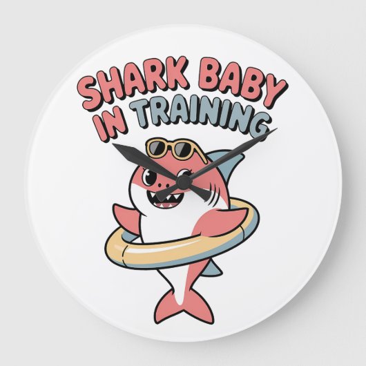 Shark Baby in Training | キッズ ラージ壁時計 (正面)