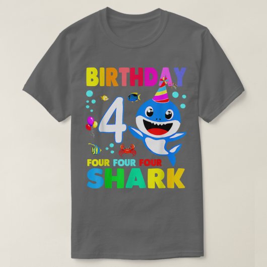 Shark Birthday 4 Years Old 4th Birthday Matching F Tシャツ (デザイン正面)